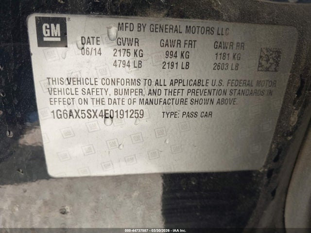 44737587 :رقم المزاد ، 1G6AX5SX4E0191259 vin ، 2014 Cadillac Cts Luxury مزاد بيع
