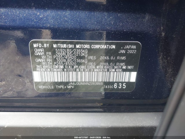 Продаж на аукціоні авто 2022 Mitsubishi Outlander Black Edition 2wd/se 2.5 2wd/se Launch Edition 2wd, vin: JA4J3UA84NZ063865, номер лоту: 44737597