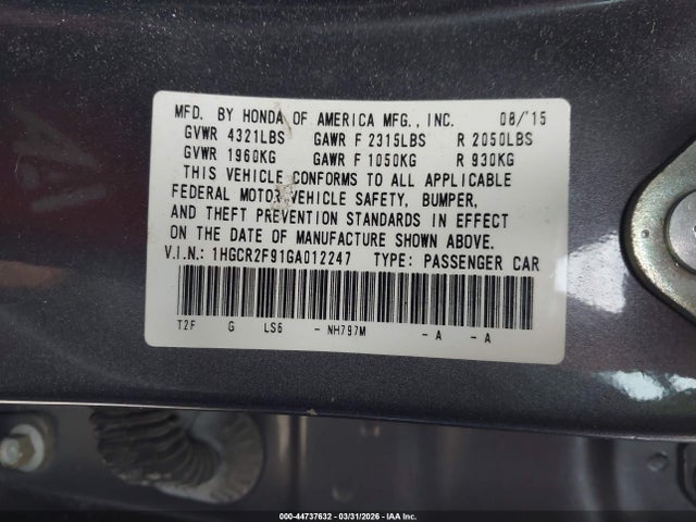 1HGCR2F91GA012247 Honda Accord Ex-l