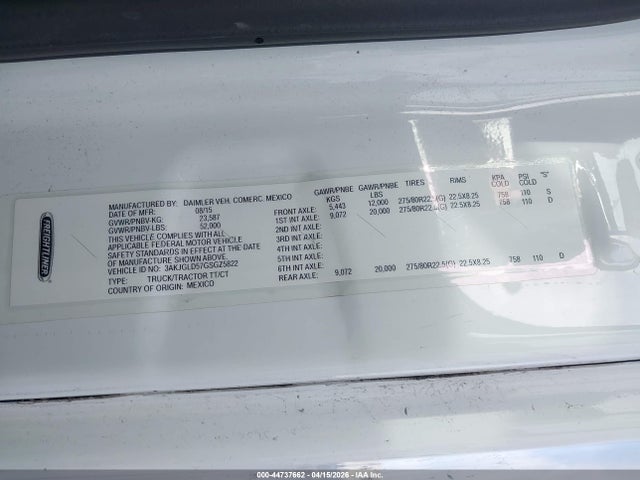 Продаж на аукціоні авто 2016 Freightliner Cascadia 125, vin: 3AKJGLD57GSGZ5822, номер лоту: 44737662
