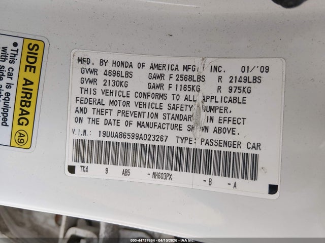Aukcja sprzedaży 2009 Acura Tl 3.5, vin: 19UUA86599A023267, numer aukcji: 44737694