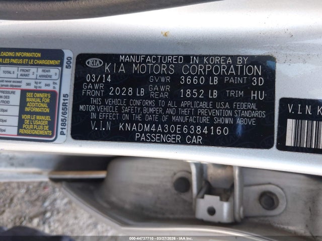 KNADM4A30E6384160 KIA RIO LX