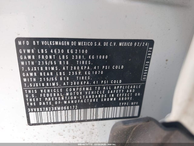 3VV8X7B23RM066172 Volkswagen Taos 1.5t S