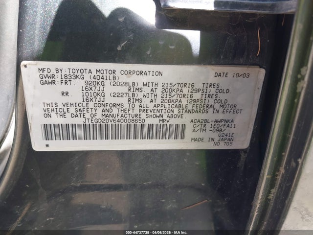 2004 TOYOTA RAV4 JTEGD20V640008650 Photo 8
