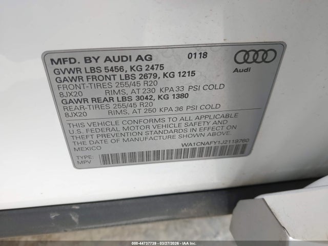 2018 AUDI Q5 WA1CNAFY1J2119760 Photo 8