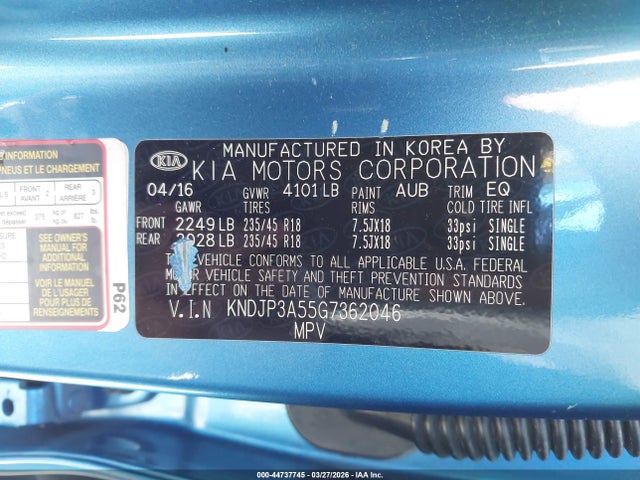 KIA SOUL + 2016 KNDJP3A55G7362046 Image 9