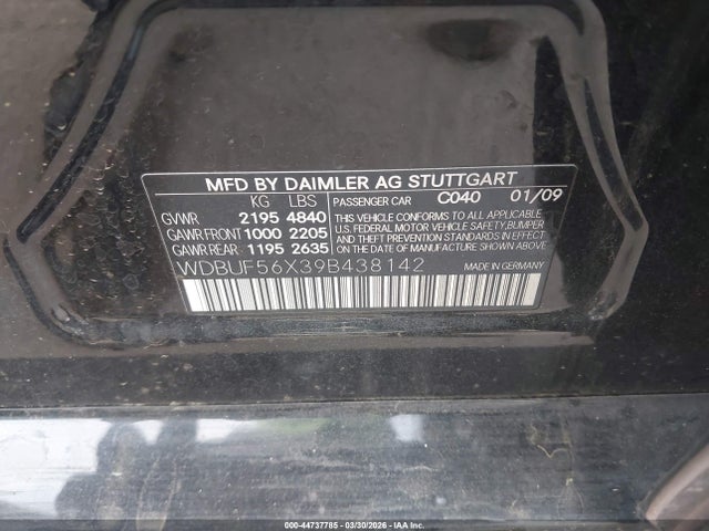 Aukcja sprzedaży 2009 Mercedes-benz E 350, vin: WDBUF56X39B438142, numer aukcji: 44737785