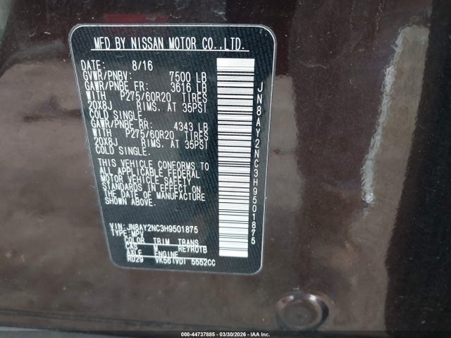 Nissan Armada Platinum 2017 JN8AY2NC3H9501875 Image 9