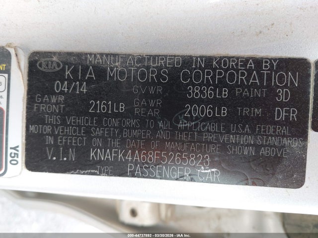KNAFK4A68F5265823 KIA FORTE LX