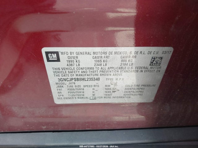 2017 CHEVROLET TRAX 3GNCJPSB8HL235348 Photo 8