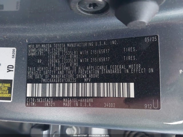 44737897 :رقم المزاد ، 7MUCAAAG8SV138225 vin ، 2025 Toyota Corolla Cross Le مزاد بيع