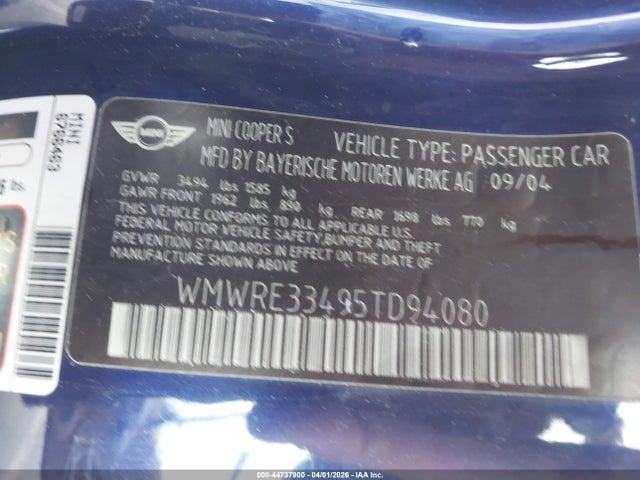 2005 MINI COOPER S WMWRE33495TD94080 Photo 8