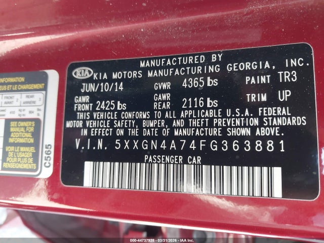 5XXGN4A74FG363881 KIA OPTIMA EX