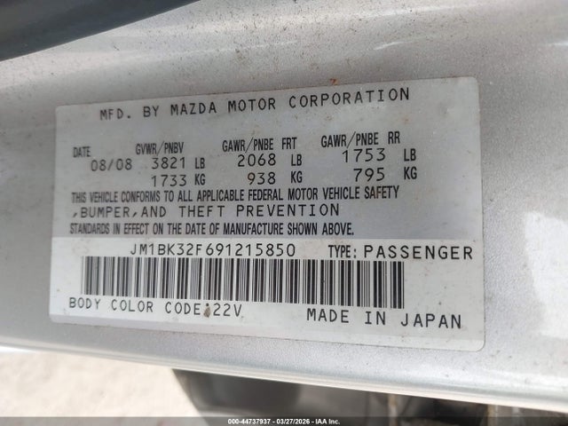 Продаж на аукціоні авто 2009 Mazda Mazda3 I, vin: JM1BK32F691215850, номер лоту: 44737937