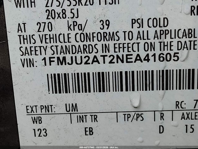 Продажа на аукционе авто 2022 Ford Expedition Limited, vin: 1FMJU2AT2NEA41605, номер лота: 44737940