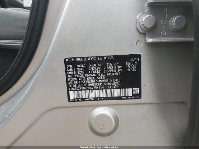 44737945 :رقم المزاد ، 3CZRU6H50GM754614 vin ، 2016 Honda Hr-v Ex مزاد بيع