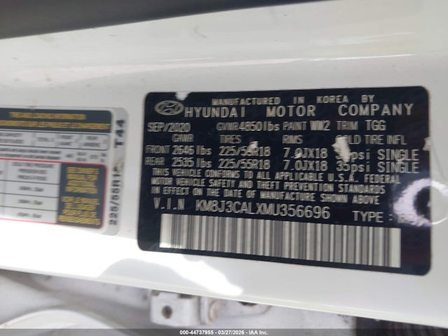 KM8J3CALXMU356696 Hyundai TUCSON SEL
