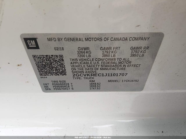 2GCVKREC1J1101707 Chevrolet Silverado 1500 2lt
