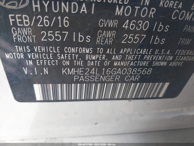 KMHE24L16GA038568 Hyundai Sonata Hybrid Se