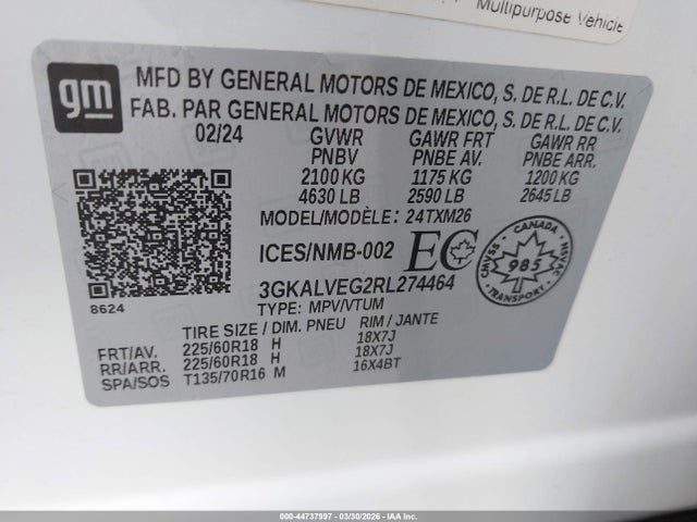 Aukcja sprzedaży 2024 Gmc Terrain Slt, vin: 3GKALVEG2RL274464, numer aukcji: 44737997