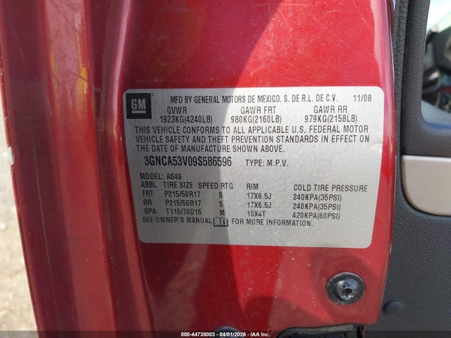 2009 Chevrolet Hhr Lt მანქანა იყიდება აუქციონზე, vin: 3GNCA53V09S586596, აუქციონის ნომერი: 44738003