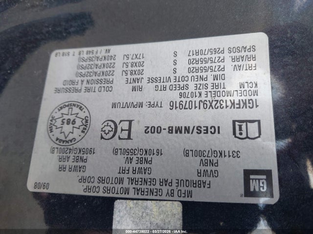 Aukcja sprzedaży 2009 Gmc Yukon Denali, vin: 1GKFK132X9J107916, numer aukcji: 44738022