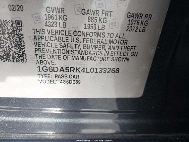 2020 Cadillac Ct4 Luxury მანქანა იყიდება აუქციონზე, vin: 1G6DA5RK4L0133268, აუქციონის ნომერი: 44738024