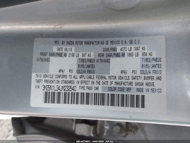 Продаж на аукціоні авто 2018 Mazda Mazda3 Touring, vin: 3MZBN1L34JM232540, номер лоту: 44738031