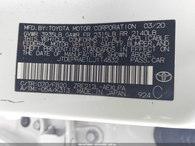 Toyota COROLLA LE 2020 JTDEPRAE1LJ114832 Image 9