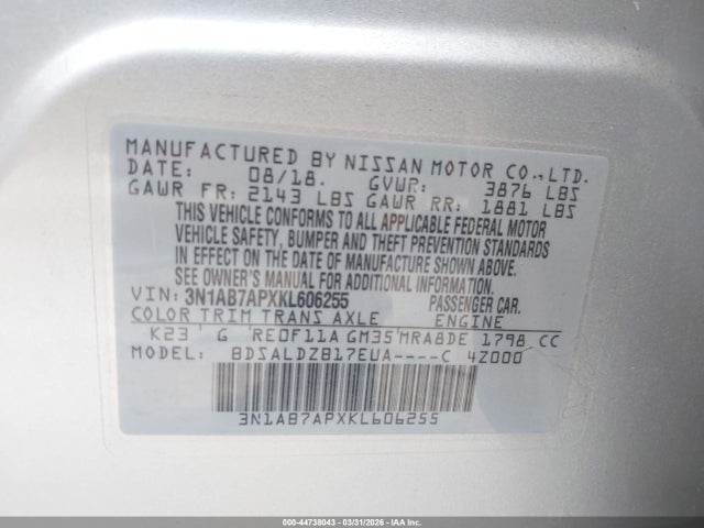 Nissan SENTRA SV 2019 3N1AB7APXKL606255 Image 9