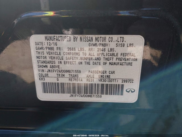 44738046 :رقم المزاد ، JN1FV7ARXHM871559 vin ، 2017 Infiniti Q50 3.0t Red Sport 400 مزاد بيع