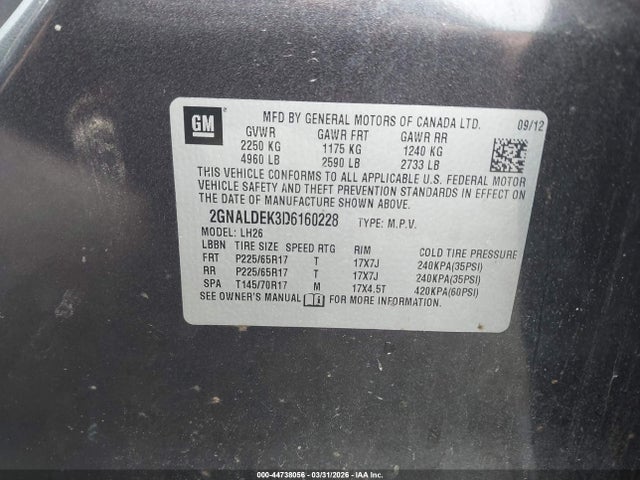 2013 Chevrolet Equinox 1lt მანქანა იყიდება აუქციონზე, vin: 2GNALDEK3D6160228, აუქციონის ნომერი: 44738056