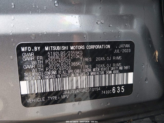 Aukcja sprzedaży 2024 Mitsubishi Outlander Se 2.5 2wd, vin: JA4J3VA89RZ010154, numer aukcji: 44738070