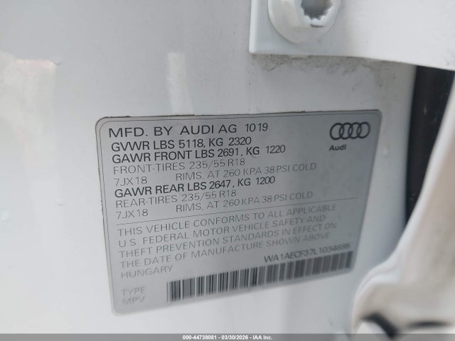 44738081 :رقم المزاد ، WA1AECF37L1034695 vin ، 2020 Audi Q3 Premium 45 Tfsi Quattro Tiptronic مزاد بيع