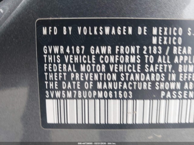 Aukcja sprzedaży 2023 Volkswagen Jetta 1.5t S, vin: 3VW5M7BU0PM061503, numer aukcji: 44738085