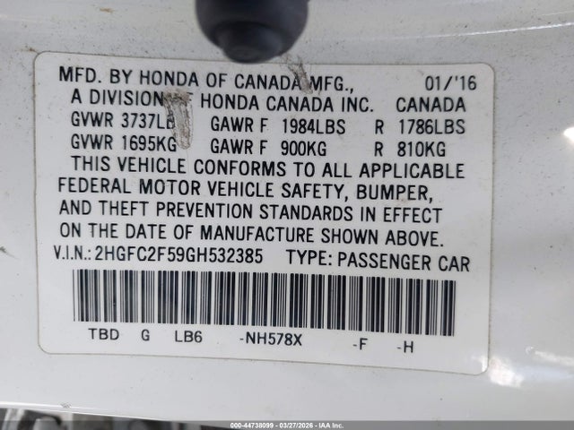 Honda Civic Lx 2016 2HGFC2F59GH532385 Image 9
