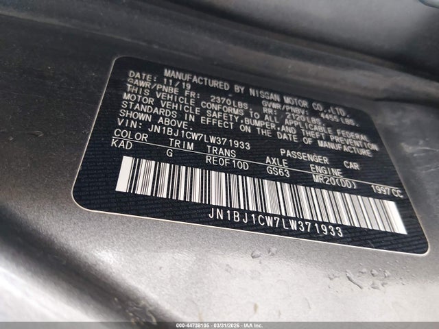 Продажа на аукционе авто 2020 Nissan Rogue Sport Sv Awd Xtronic Cvt, vin: JN1BJ1CW7LW371933, номер лота: 44738105