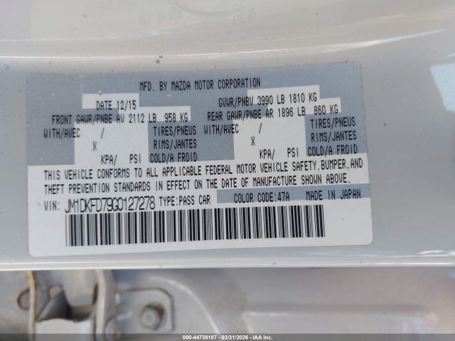 Aukcja sprzedaży 2016 Mazda Cx-3 Grand Touring, vin: JM1DKFD79G0127278, numer aukcji: 44738107