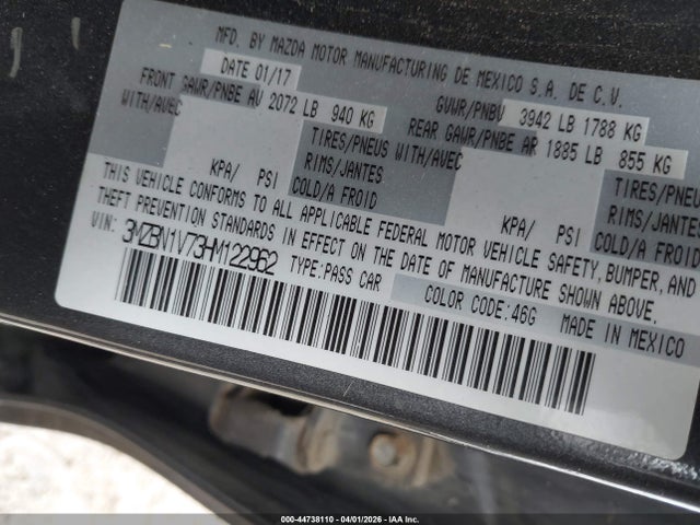 Aukcja sprzedaży 2017 Mazda Mazda3 Touring, vin: 3MZBN1V73HM122962, numer aukcji: 44738110