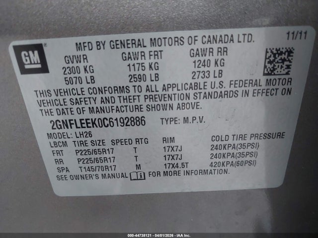 2012 CHEVROLET EQUINOX 2GNFLEEK0C6192886 Photo 8