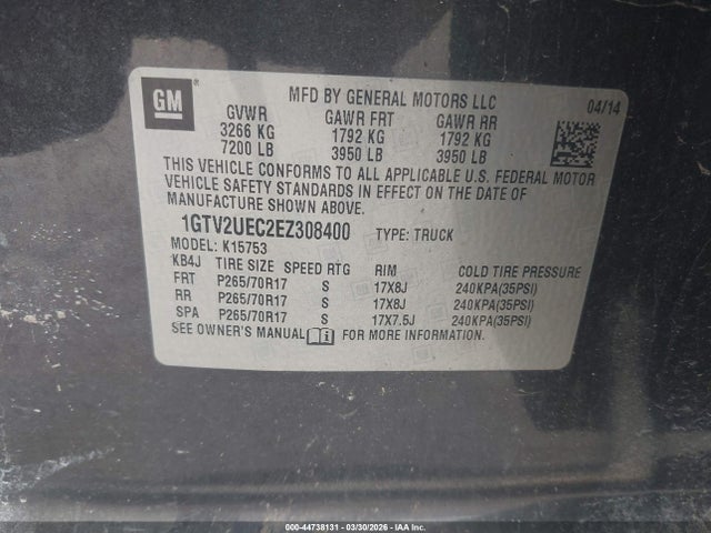 1GTV2UEC2EZ308400 GMC Sierra 1500 Sle