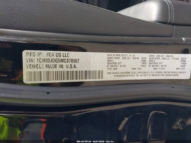 Aukcja sprzedaży 2021 Dodge Durango Gt Plus Awd, vin: 1C4RDJDG5MC878567, numer aukcji: 44738134