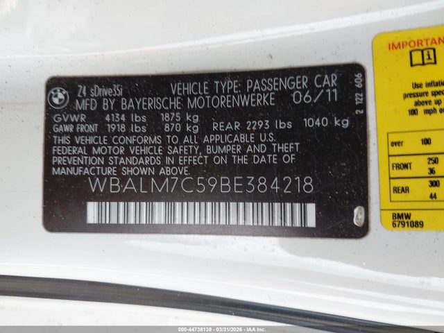 Продажа на аукционе авто 2011 Bmw Z4 Sdrive35i, vin: WBALM7C59BE384218, номер лота: 44738139
