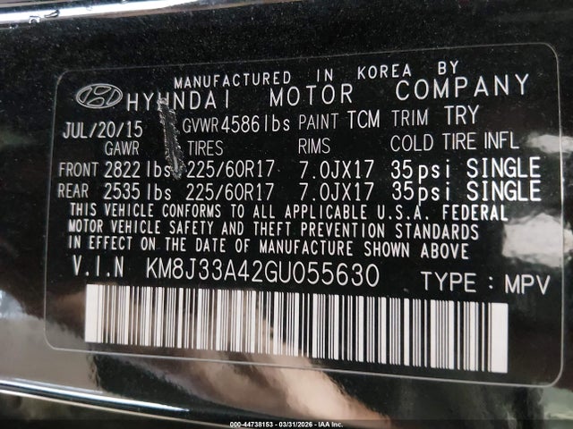 KM8J33A42GU055630 Hyundai TUCSON SE