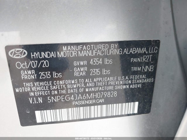 Aukcja sprzedaży 2021 Hyundai Sonata Se, vin: 5NPEG4JA6MH079828, numer aukcji: 44738172