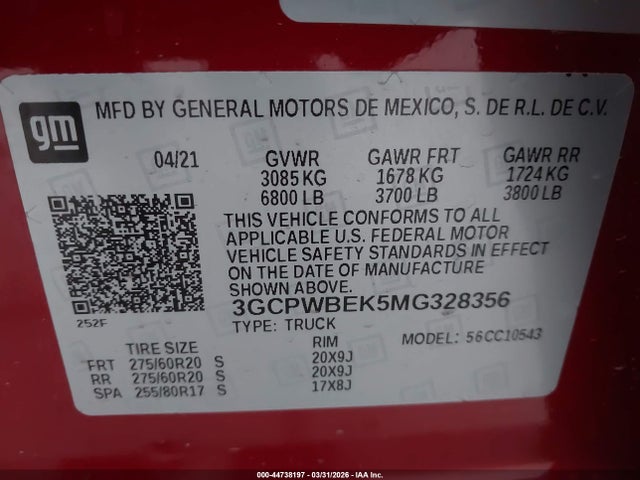 3GCPWBEK5MG328356 Chevrolet Silverado 1500 2wd Short Bed Custom