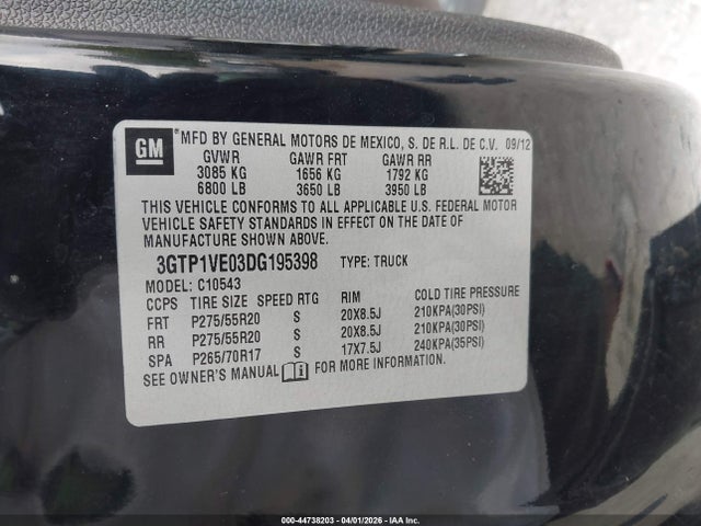 Продажа на аукционе авто 2013 Gmc Sierra 1500 Sle, vin: 3GTP1VE03DG195398, номер лота: 44738203