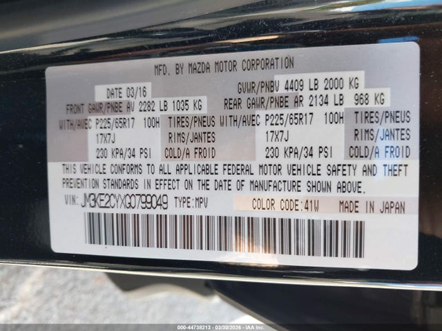 Auction sale of the 2016 Mazda Cx-5 Touring, vin: JM3KE2CYXG0799049, lot number: 44738213
