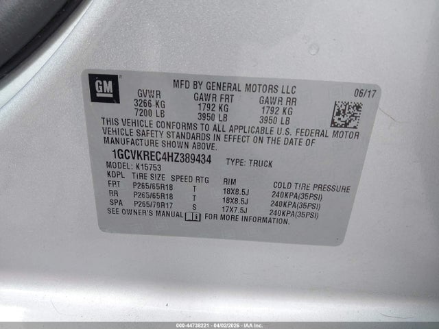 Aukcja sprzedaży 2017 Chevrolet Silverado 1500 1lt, vin: 1GCVKREC4HZ389434, numer aukcji: 44738221
