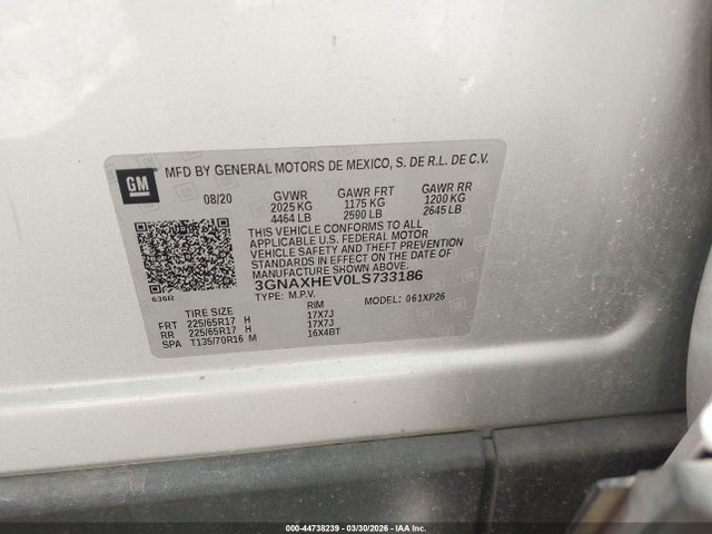 Aukcja sprzedaży 2020 Chevrolet Equinox Fwd Ls, vin: 3GNAXHEV0LS733186, numer aukcji: 44738239